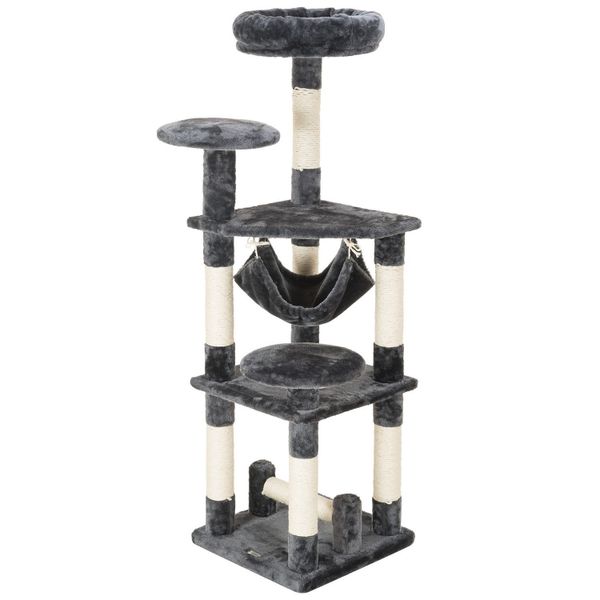 Multi-Level Tower Jumping Plush Play House Wooden Cat Tree Climb Scratcher
