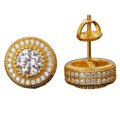 Vite' Men Gold 925 Sterling Silver Stud Earrings
