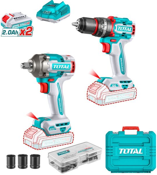 Total Tools 20V Lithium-ion Cordless Compact Impact Drill&amp;Impact Wrench Kit