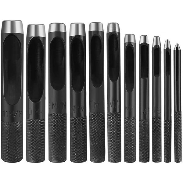 11Pcs Round Steel Hollow Punch Set, 1-11mm Leather Craft Hollow Hole Punch
