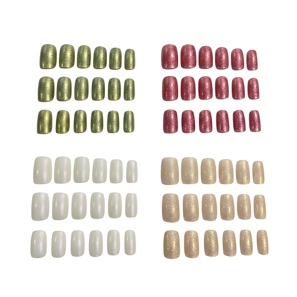 4-Pack Mixed Colors Glitter Press-On Nails Short Squoval