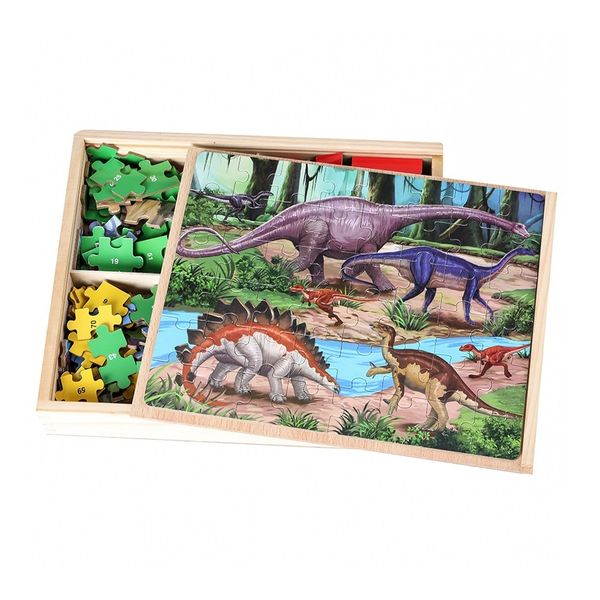 Set Of 4 Style Kids Jurassic Period Dinosaur Wooden Jigsaw Puzzle