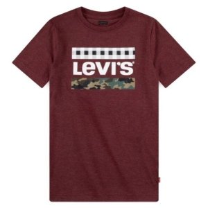 Levi's Boys Short Sleeve Graphic T-Shirt Logo Checkered Camo Maroon