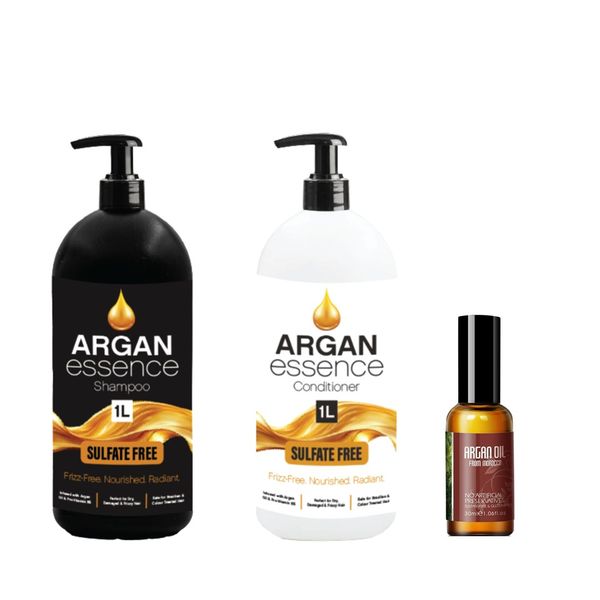 Argan Essence Hair Care Set - Shampoo, Conditioner &amp; Oil Trio