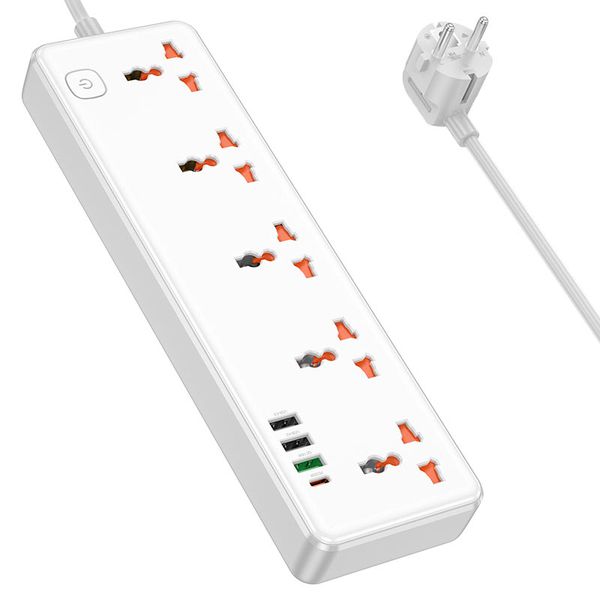 Power Strip 5-Socket EU with PD30W QC3.0 Fast Charging &amp; USB Ports-AC14A