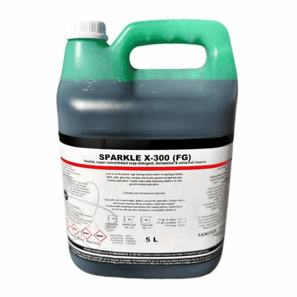Sparkle X-300 Food Grade Dishwashing Liquid 5L - Heavy Duty Kitchen Cleaner