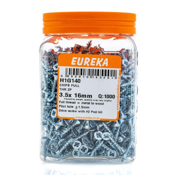 EUREKA Chipboard Screws Full Thread Zinc Plated 3.5 x 16mm Q:1000 H1G140