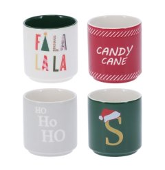 4 Piece Festive Christmas Mugs - 180ml