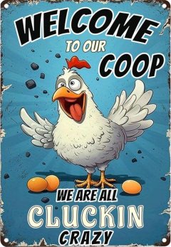 8x12" "Welcome To Our Coop" Chicken Tin Sign, Vintage Farm Kitchen Decor
