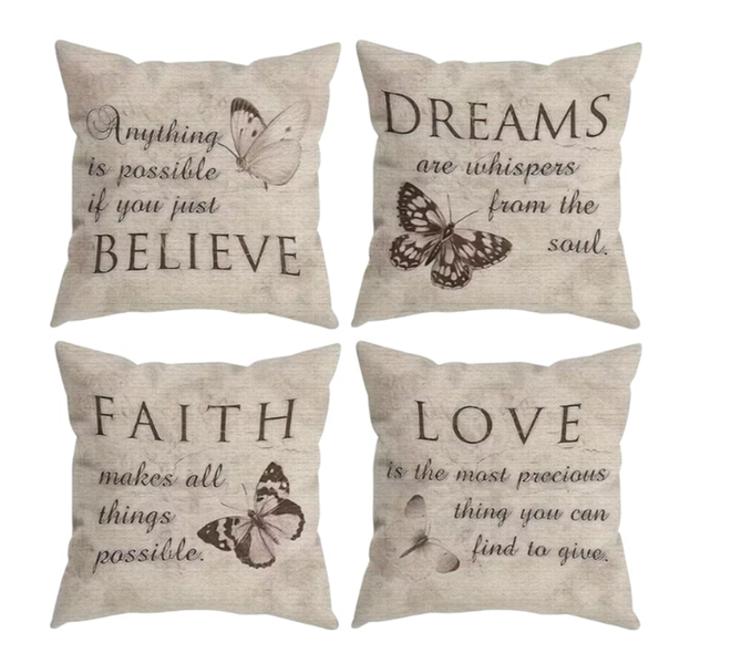 4 Piece Contemporary Motivational Butterfly Pillow Cases