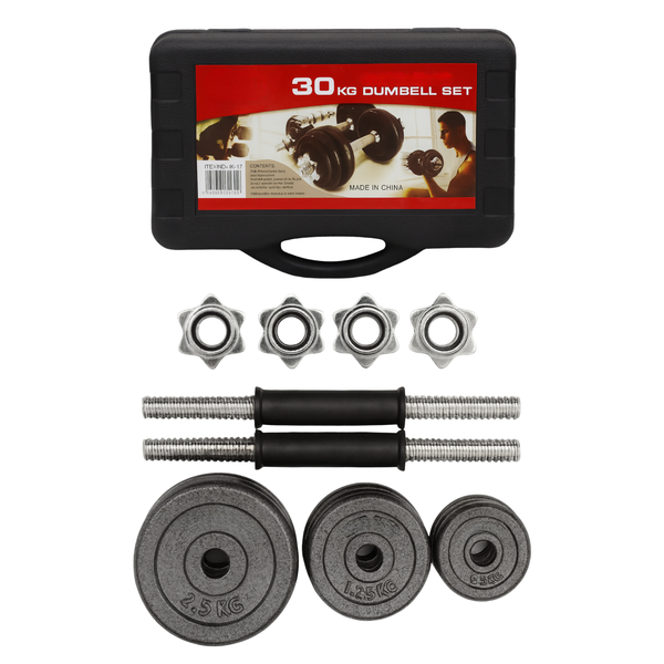 30kg Barbell &amp; Dumbbell Set - Cast Iron, Fitness