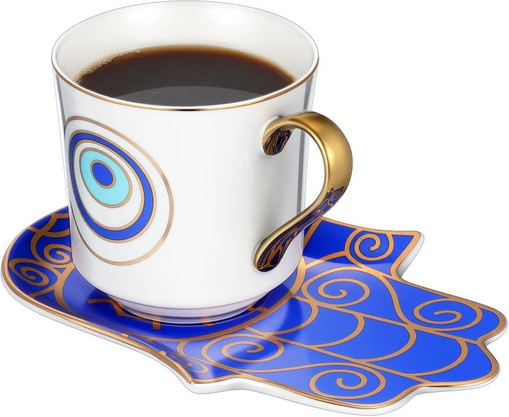 Ceramic Coffee Cup Saucer Evil Eye Pattern Retro Household