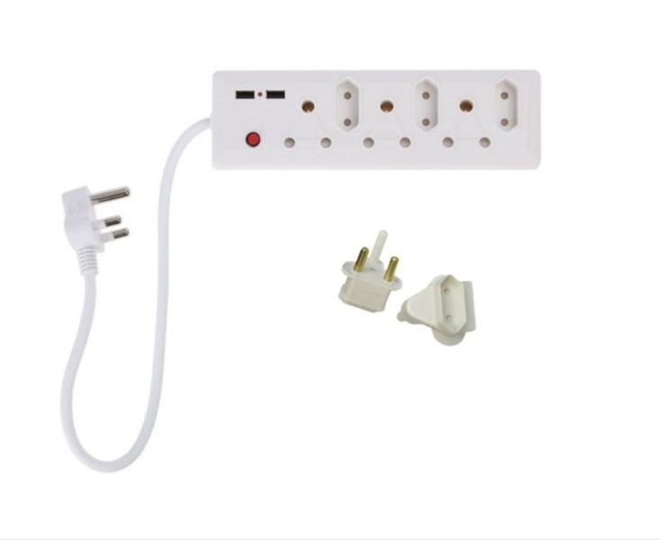 6 Way Multi - Plug with 2 USB's with 2 x Adaptor 3 pin to 2 pin