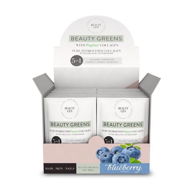 Beauty Greens Hydrolysed Peptan Collagen 5 in 1 - Blueberry sachets