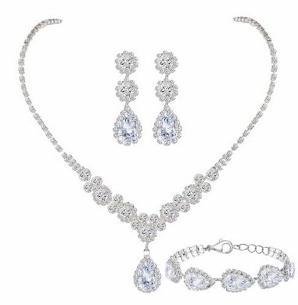 Rhinestone Crystal Earrings Bracelet Set Bridal Bridesmaid Wedding Prom