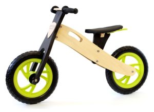 BooToo Wooden Balance Bike - Birch Wood &amp; Black with Lime Rims