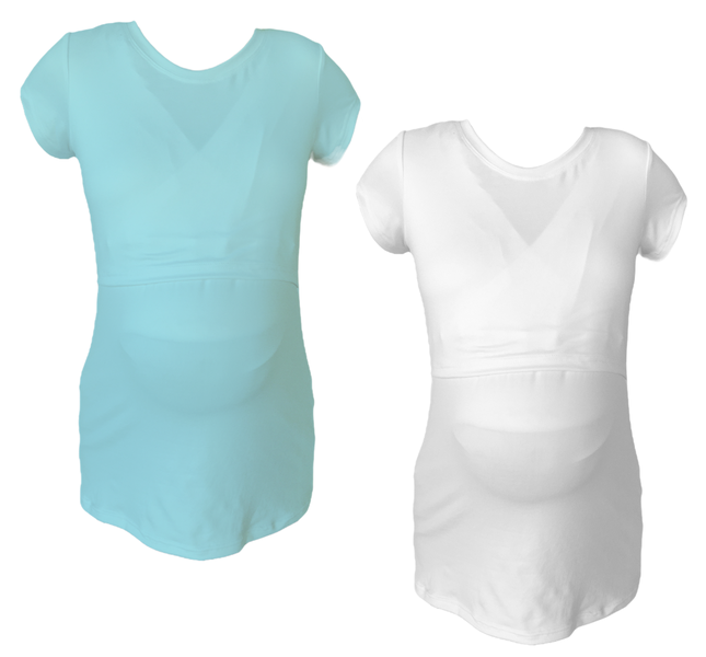 Maternity &amp; Breastfeeding Cap Sleeve- 2 Pack-White &amp; Teal