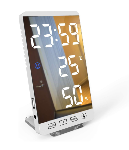 6 Inch LED Mirror Alarm Clock Touch Button Digital Clock Time Temperature
