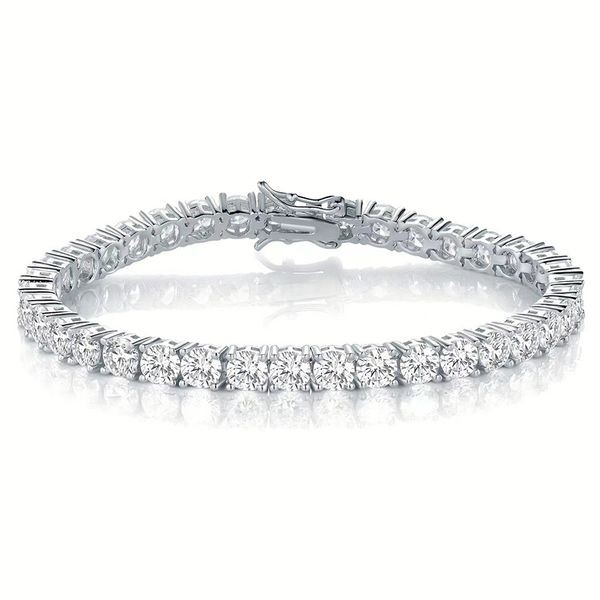 18k Gold Plated Cz Set Square Buckle Tennis Bracelet - (White)