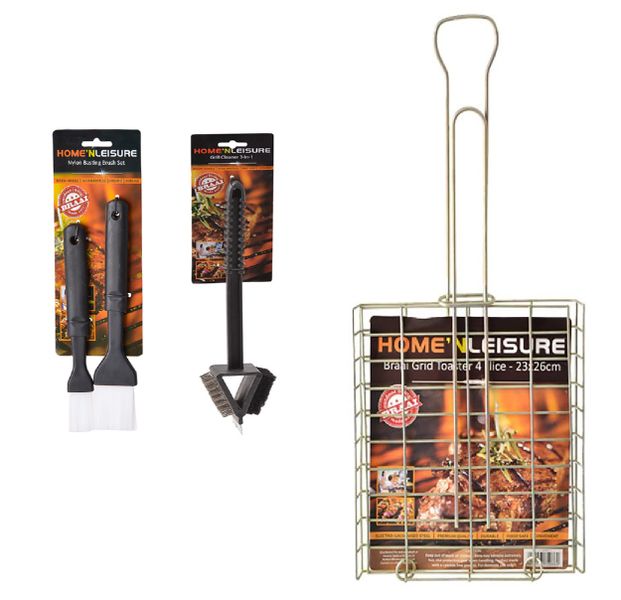 BBQ Basting Brushes 2 Piece + Grill Cleaner 37cm 3 In 1 + Braai Metal Flat With Handle 41x31cm