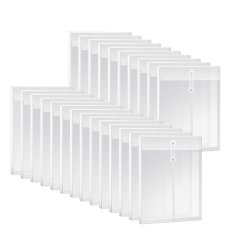 A4 Size Clear Plastic Envelopes with String Closure, for Office 24Pcs