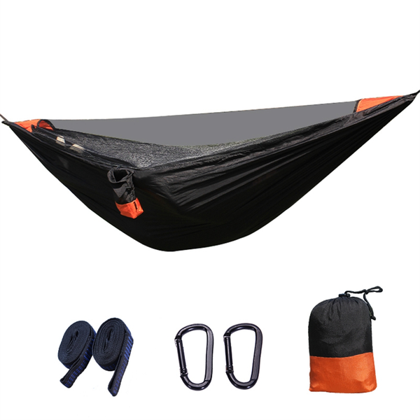 Automatic Quick-Open Elastic Mosquito Net Hammock Black + Orange