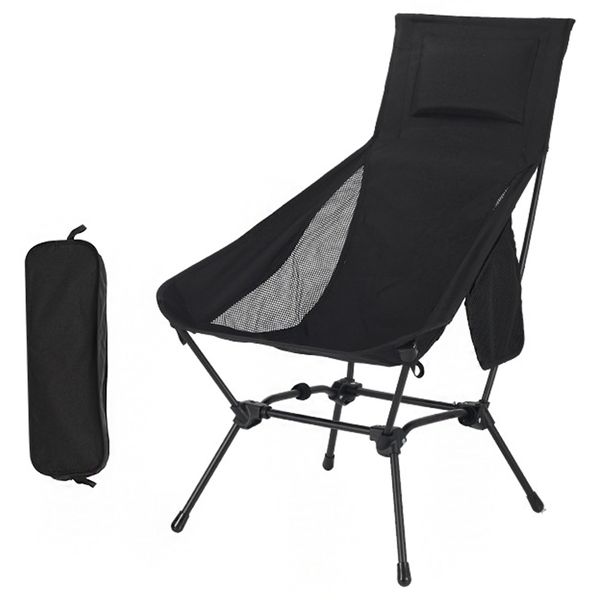 Folding High Back Camping Chair Beach Chair with Headrest Adjustable Height