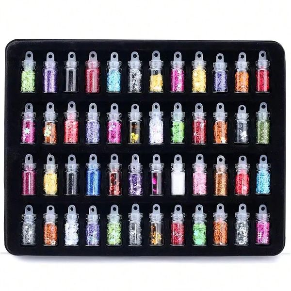 48 Mini Bottles Glitter and Microbeads for Resin, Nails or Crafts