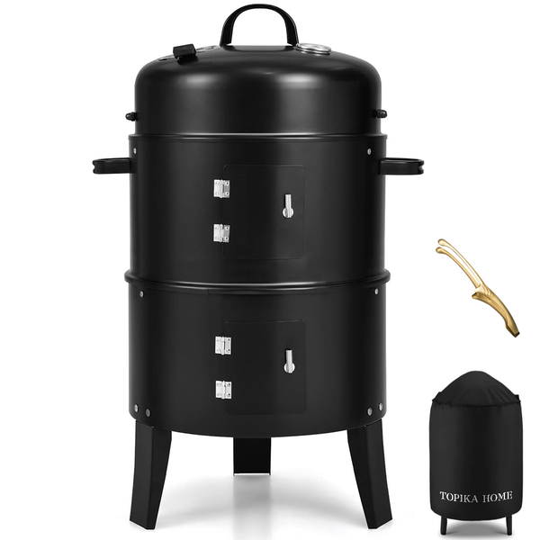 Topika - 3-in-1 Charcoal Vertical BBQ Grill Smoker Grill with Thermometer