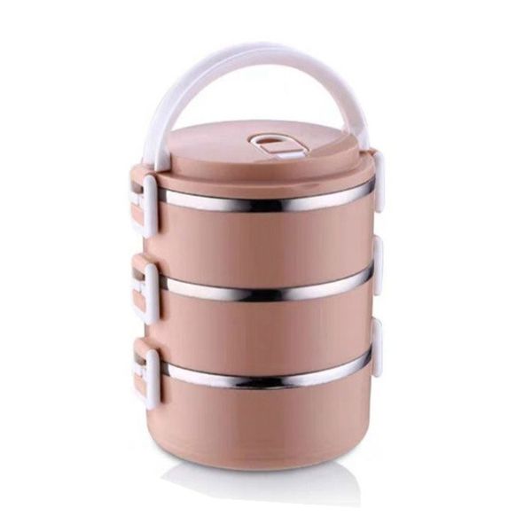 Portable Thermal Insulated Stainless Steel Triple Layer Lunch Box - 2Piece