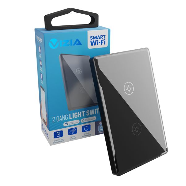 VIZIA Smart WiFi Light Switch - 2 Gang (Google Home &amp; Amazon Alexa) - Black