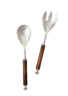 Nicolson Russell Geo Silver/Bamboo 2 Piece Salad Server
