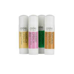 Aloe Unique Lip Balms 4 Pack - Cherry, Natural, Vanilla, Spearmint