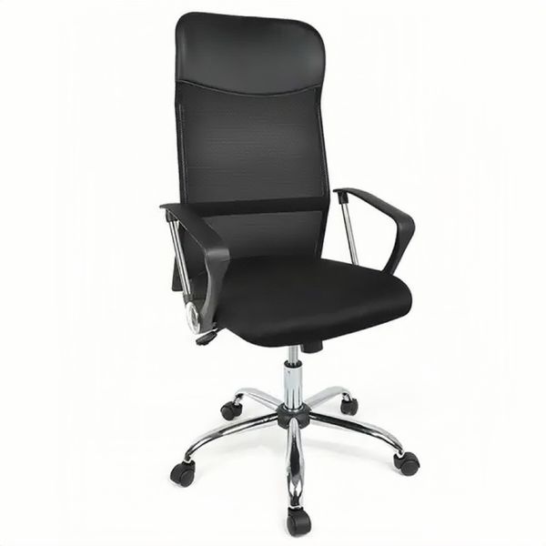 Ergonomic Mesh High-Back Office Chair with Vegan Leather Accents - Black