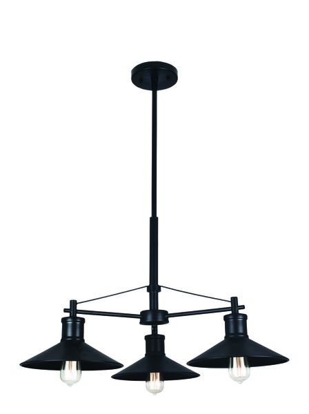 Black Down Facing 3 Light Metal Chandelier