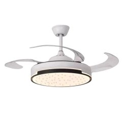 Satin Chrome Ceiling Fan with LED Light &amp; Retractable Blades - L45882