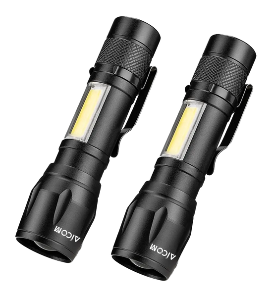AICOM Rechargeable Mini Torch with Zoom Function (4 Pack)