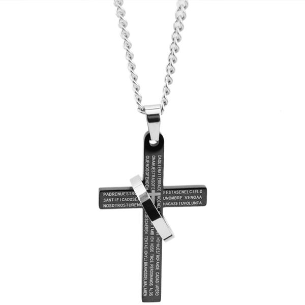 Cross with "Lord's Prayer " Engraved on 60cm Chain with Ring Pendant