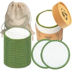 Reusable Bamboo Cotton Makeup Remover Pads (20 Pack)- Laundry Bag&amp;Round Box