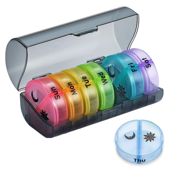Pill Boxes 7-Day Pill Organizer with 2 Compartments Portable Pill Container