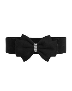 Women's Rhinestone Bow Elastic Wide Belts Stretchy Waist Buckle Belt