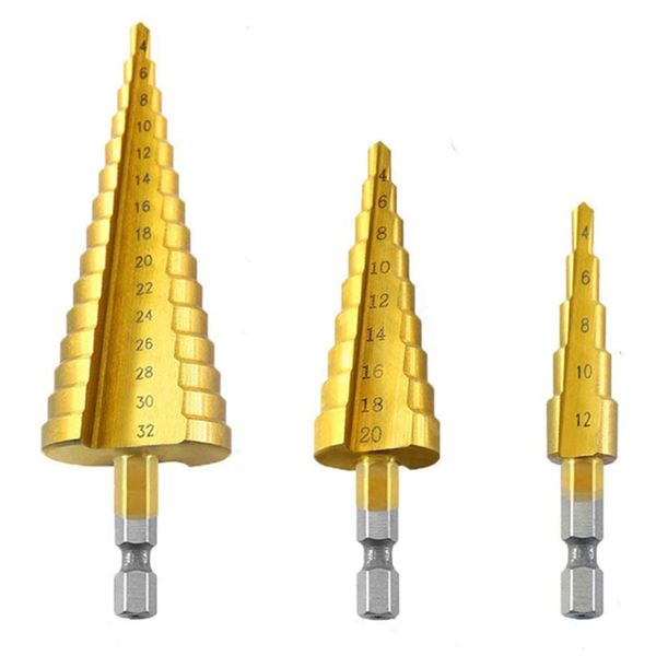 Step Drill Bit Set 3pcs Titanium Coated for Plastic Wood