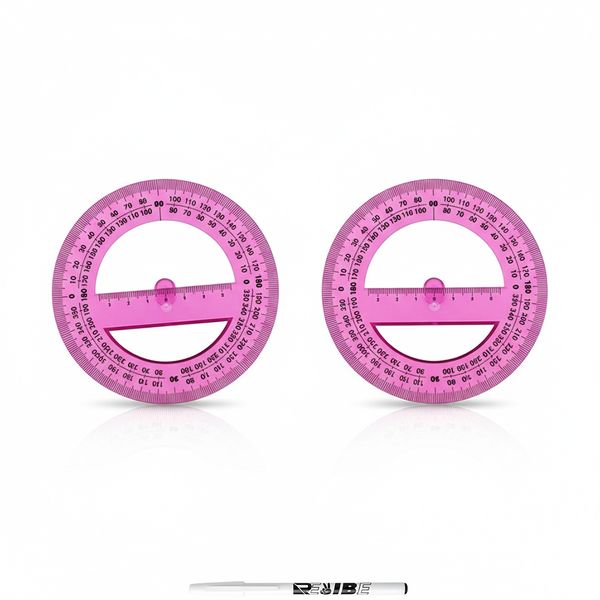 2 Pack Pink Full Circle Flexible Measuring 12Cm Protractor + ReVibe Pen