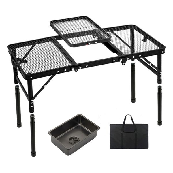 Portable Folding Camping Table Outdoor Braai Table with Storage Bag &amp; Sink