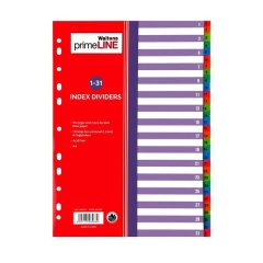 Primeline Polypropylene Index A4 Set 1-31 Numbered x 12