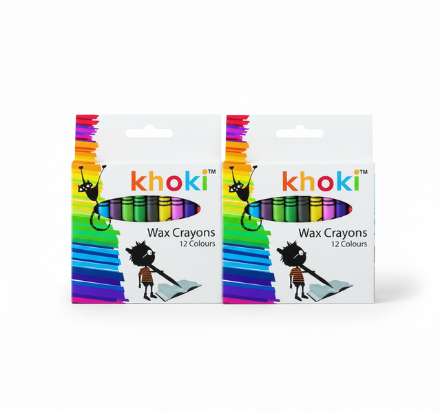 Khoki Wax Crayons Set - 12 Vibrant Colours for Art and Crafts - 2 Pack