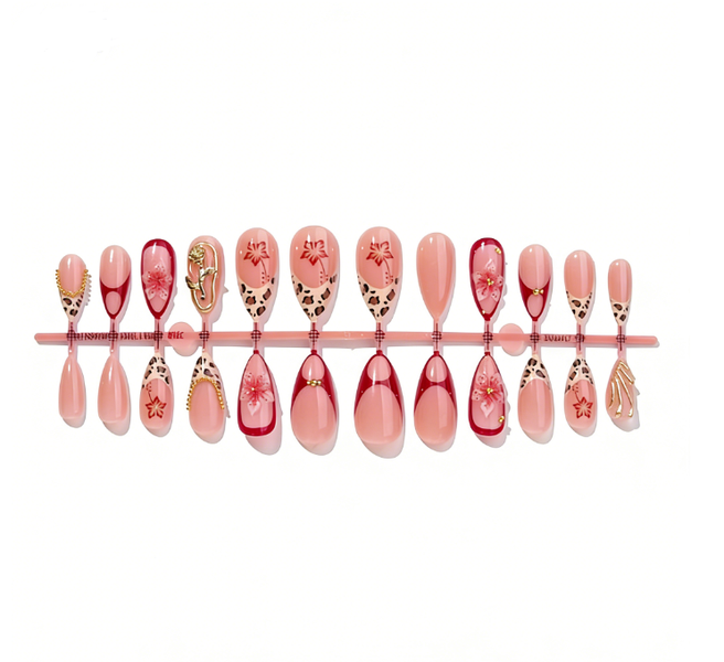 Salon Quality Reusable Press-On Nails - Almond - Pink Butterfly Elegance