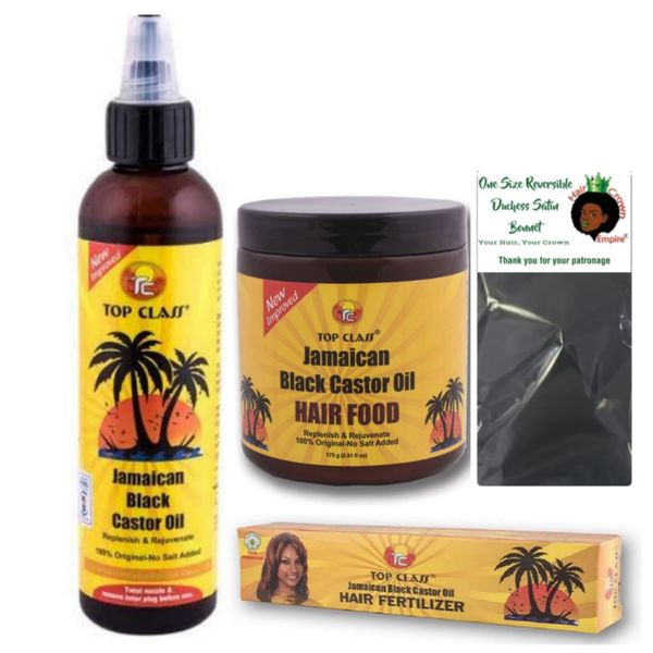 Jamaican Black Castor Oil, Fertilizer, Hairfood and a Satin Bonnet