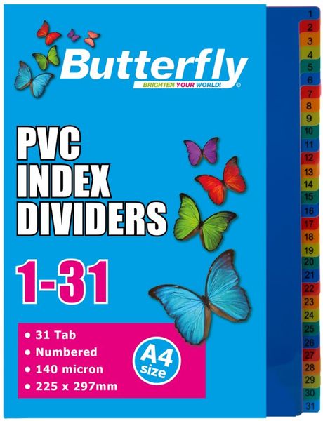 Butterfly File Dividers 140 Micron Pp - Numbered 1-31