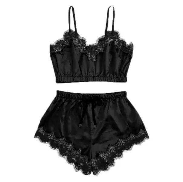 Women's Satin Sleepwear Set - Strappy Cami Top &amp; Shorts Pajama Set